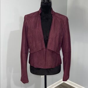 White House Black Market Burgundy suede leather Blazer Jacket size medium